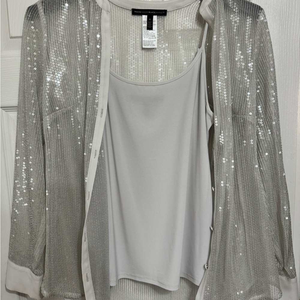 White House Black Market, women’s silver shirt, size medium
